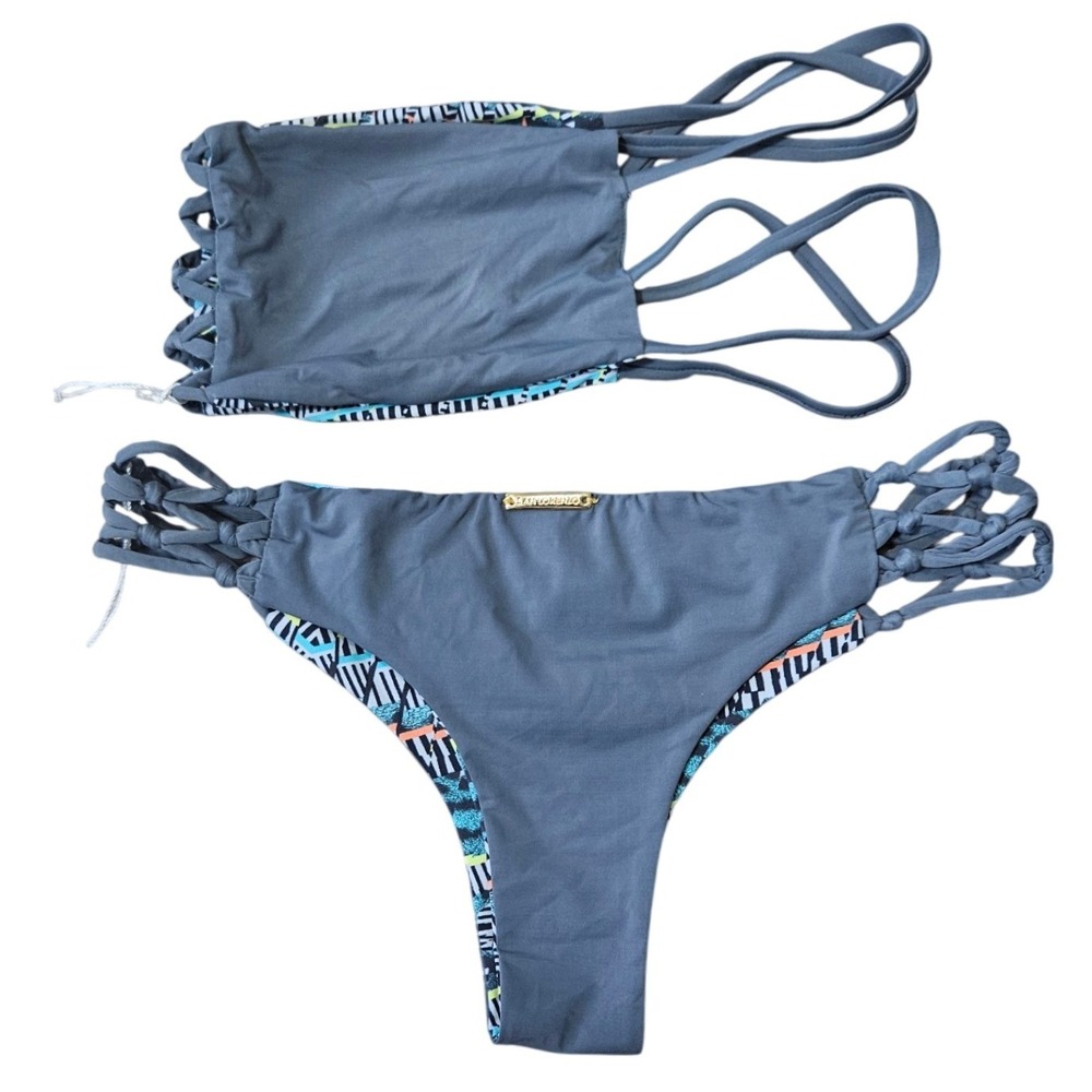 San Lorenzo Mind Bali Soul Braided Thong Bikini Set  Reversible Top L Bottom - Picture 2 of 13